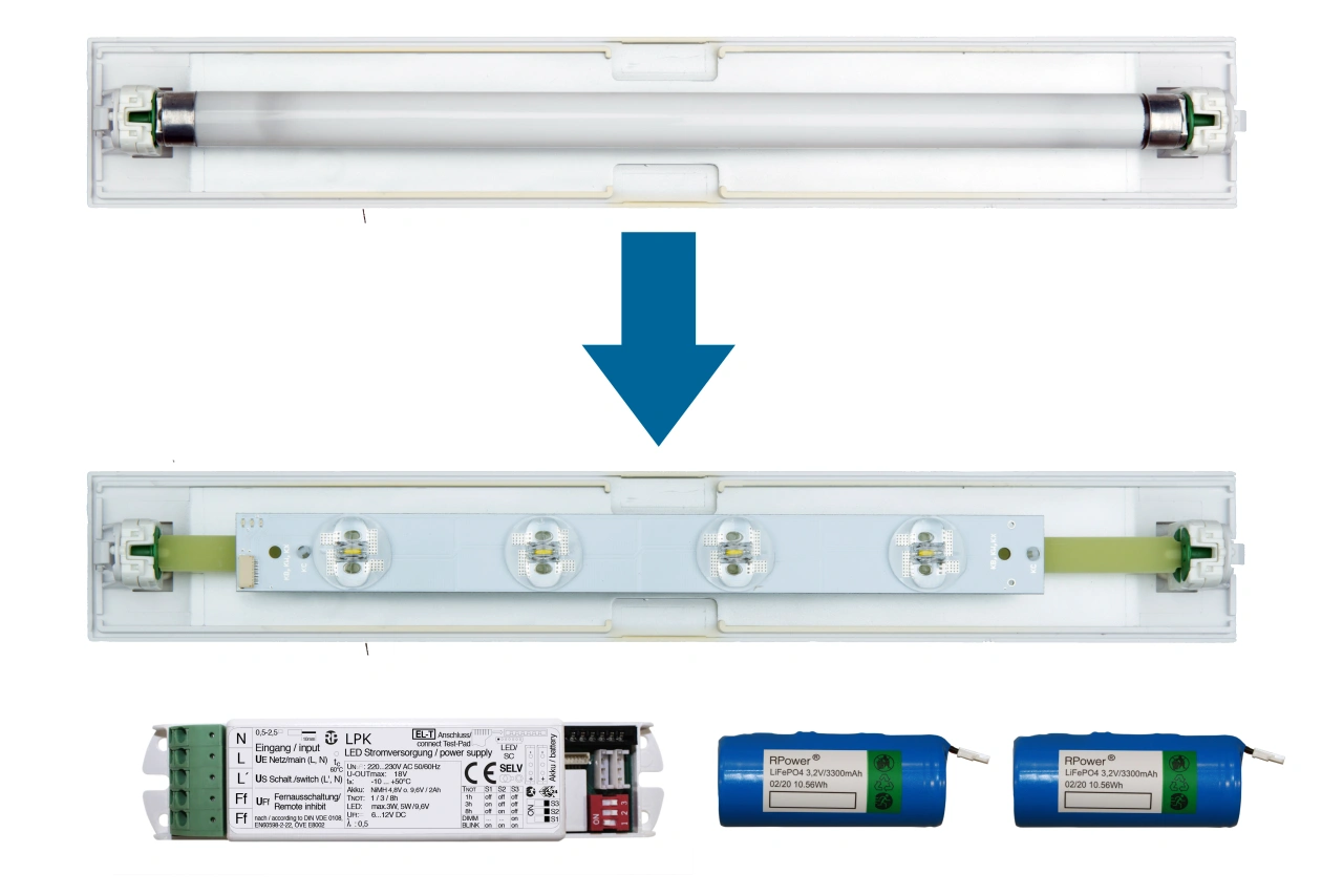 Set 4x1W ERT LED Strip + LPK 1h-8h + 2x 3,2V/3,3Ah LiFePO4