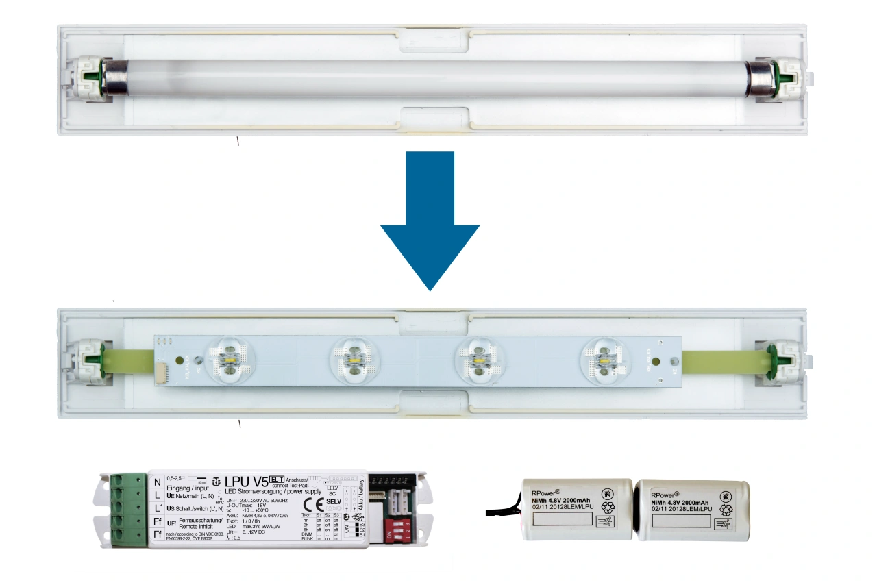 Set 4x1W ERT LED banda inloc. + LPU 1h-8h + Akku 9,6V/ 2,0Ah
