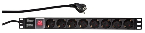 PDU 8x Schuko, 19", Comutator, 1U, cablu 2m, negru, ALU