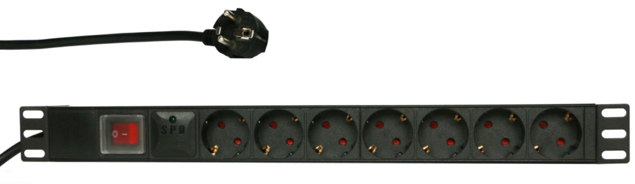 PDU 19", 7xSchuko, Comutator, protecție supratensiune, 1U