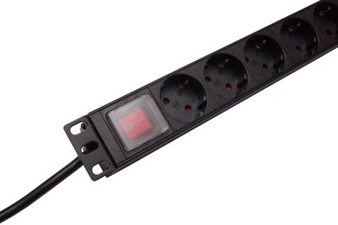 PDU 9x Schuko, 19", 1U, cablu 2m,comutator on/off negru,ALU_1