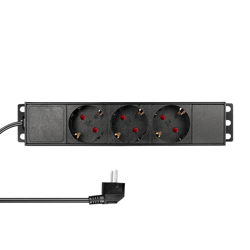 PDU 10", 3x Schuko, 1U, cablu 2m, Negru, ALU