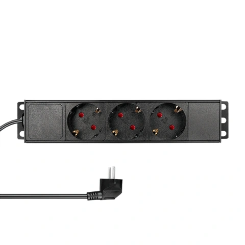 PDU 10", 3x Schuko, 1U, cablu 2m, Negru, ALU