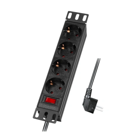 PDU 10", 4x Schuko, 1U, cablu 2m, comutator, Negru, ALU_1