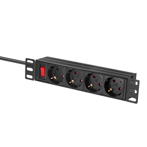 PDU 10", 4x Schuko, 1U, cablu 2m, comutator, Negru, ALU_2