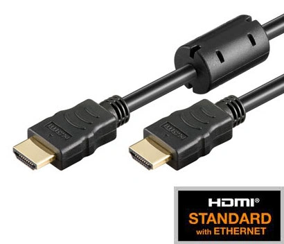 HDMI 1.4 Cable, 2x HDMI19 Typ A male, Ferrit/Gold,Black, 15m
