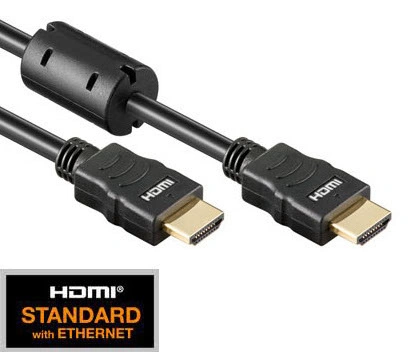 HDMI 1.4 Cable, 2x HDMI19 Typ A male, Ferrit/Gold,Black, 2m