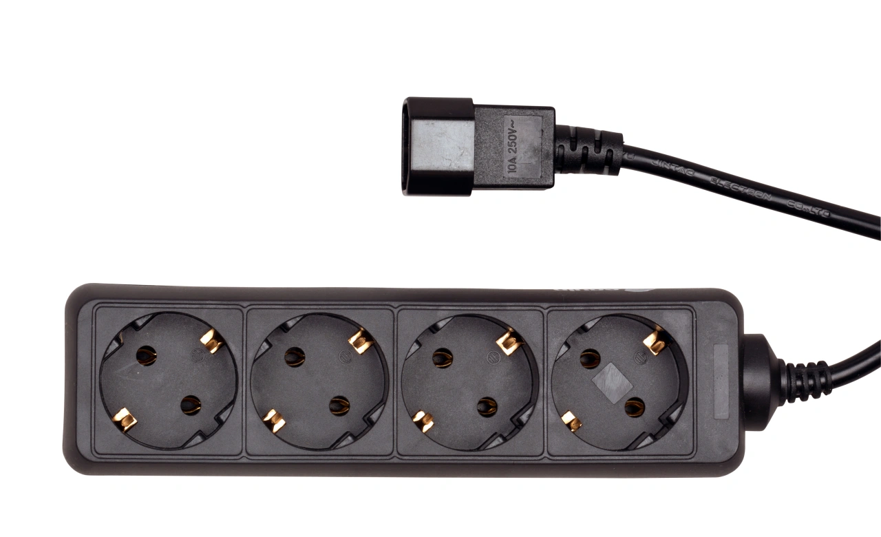 PDU pentru UPS, 4 x Schuko, 10A, cablu 1.1m  C14, negru