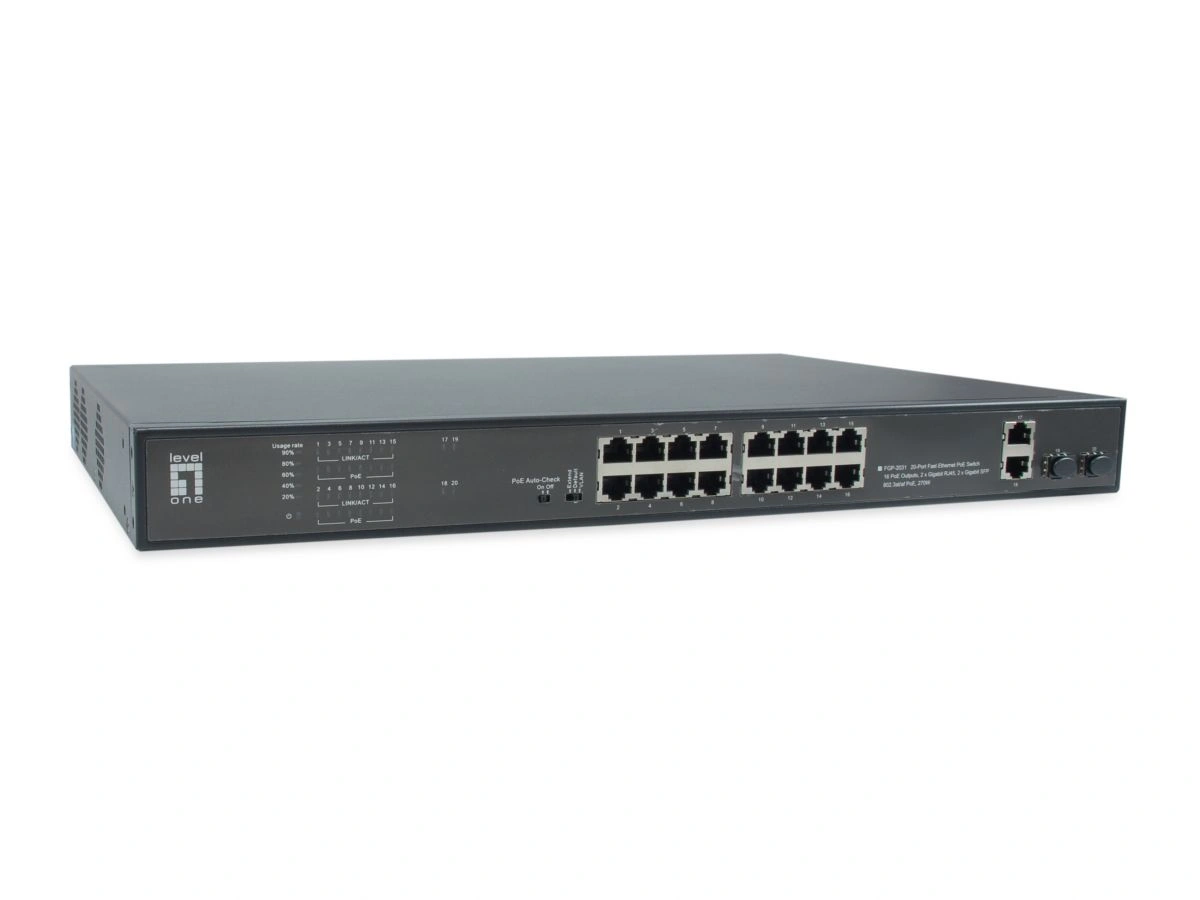 Switch 16xRJ45 10/100/ (PoE) + 2xGRJ45 + 2xGSFP