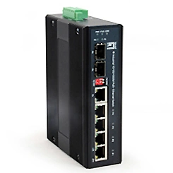 Switch 4xRJ45 (PoE+) + 1RJ45 + 1xSFP, 126W, pentru șină DIN