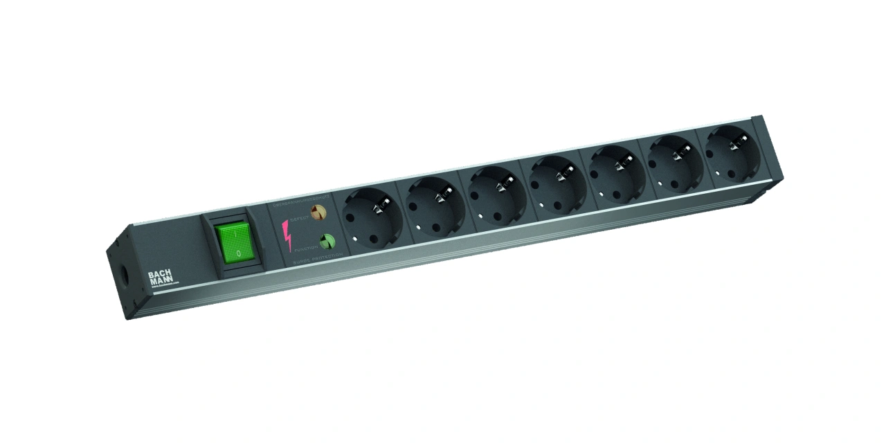 PDU19'' 7xSchuko, 2 m fisa Schuko, AL- Negru, intr.,prot.