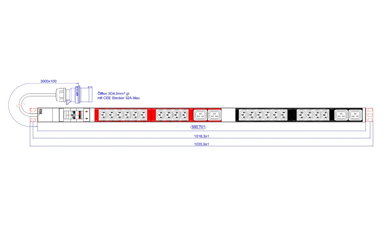 PDU Vertical 20xC13,3xC19,3m fisa CEE, AL,32A230V,intr.Prot.