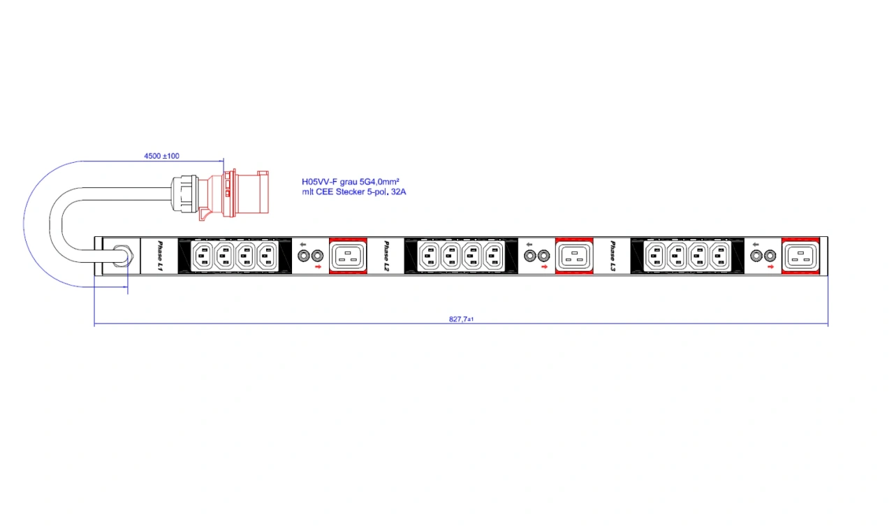 PDU Vertical 12xC13,4xC19 4,5m fisa CEE,AL,32A 400V,prot. Th