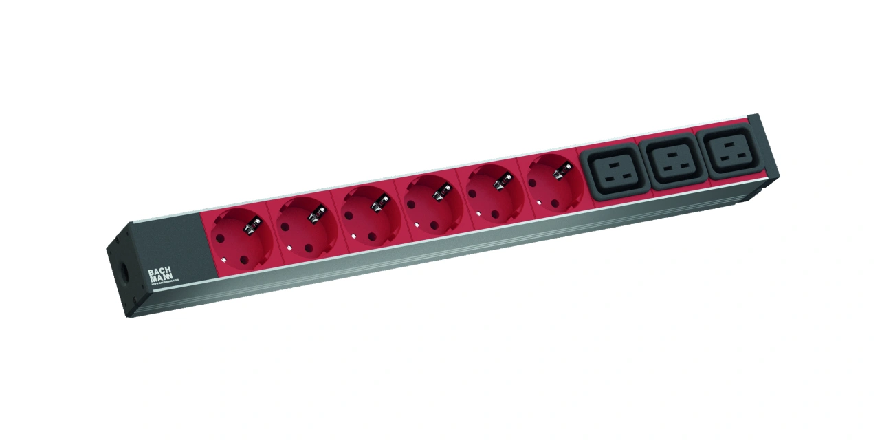 PDU19'' 6XSchuko+3XC19, 2m fisa C20 si AL- Negru-prize Rosii