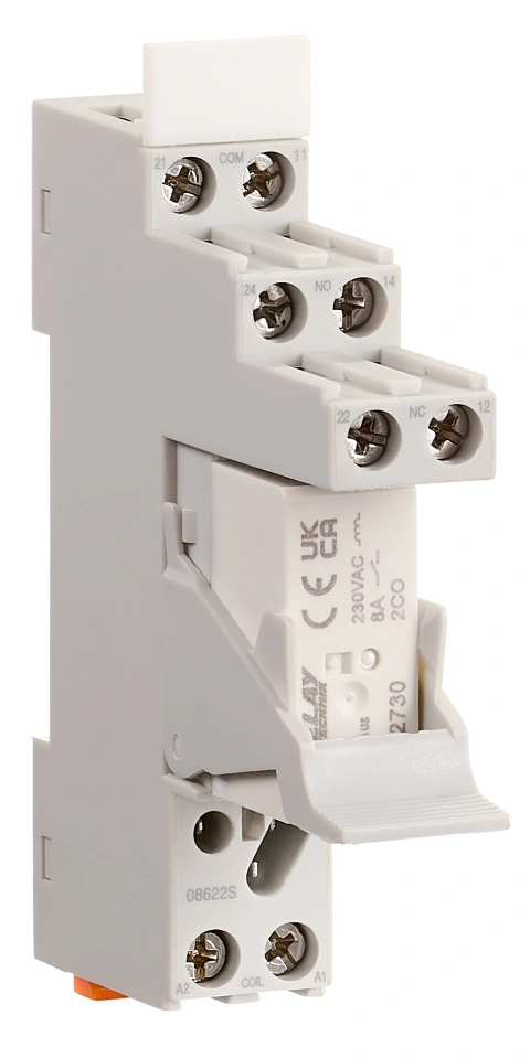 SET: PCB Relay, 2 CO, 8A, 230VAC, 5mm/Socket/Retaining clip_1