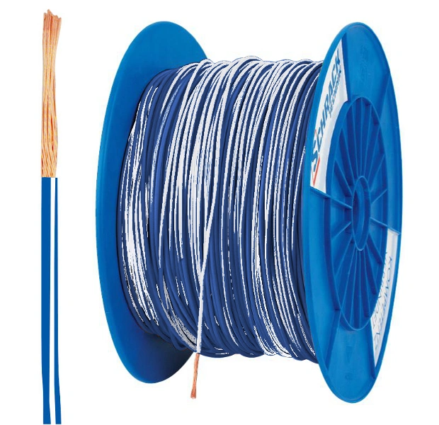 Tambur cu 500m conductor H05V-K 0,5 albastru/alb