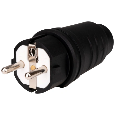 Stecher schuko rezistent la impact, 16A, 250V, IP44 negru