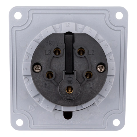 Priză CEE montaj pe panou, 5 poli, 32A 400V IP44, unghi 15°_2