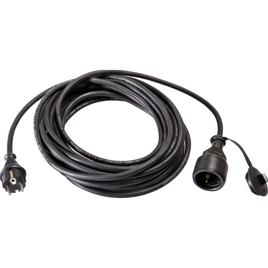 Extension with heavy rubber cable H07RN-F 15m, black